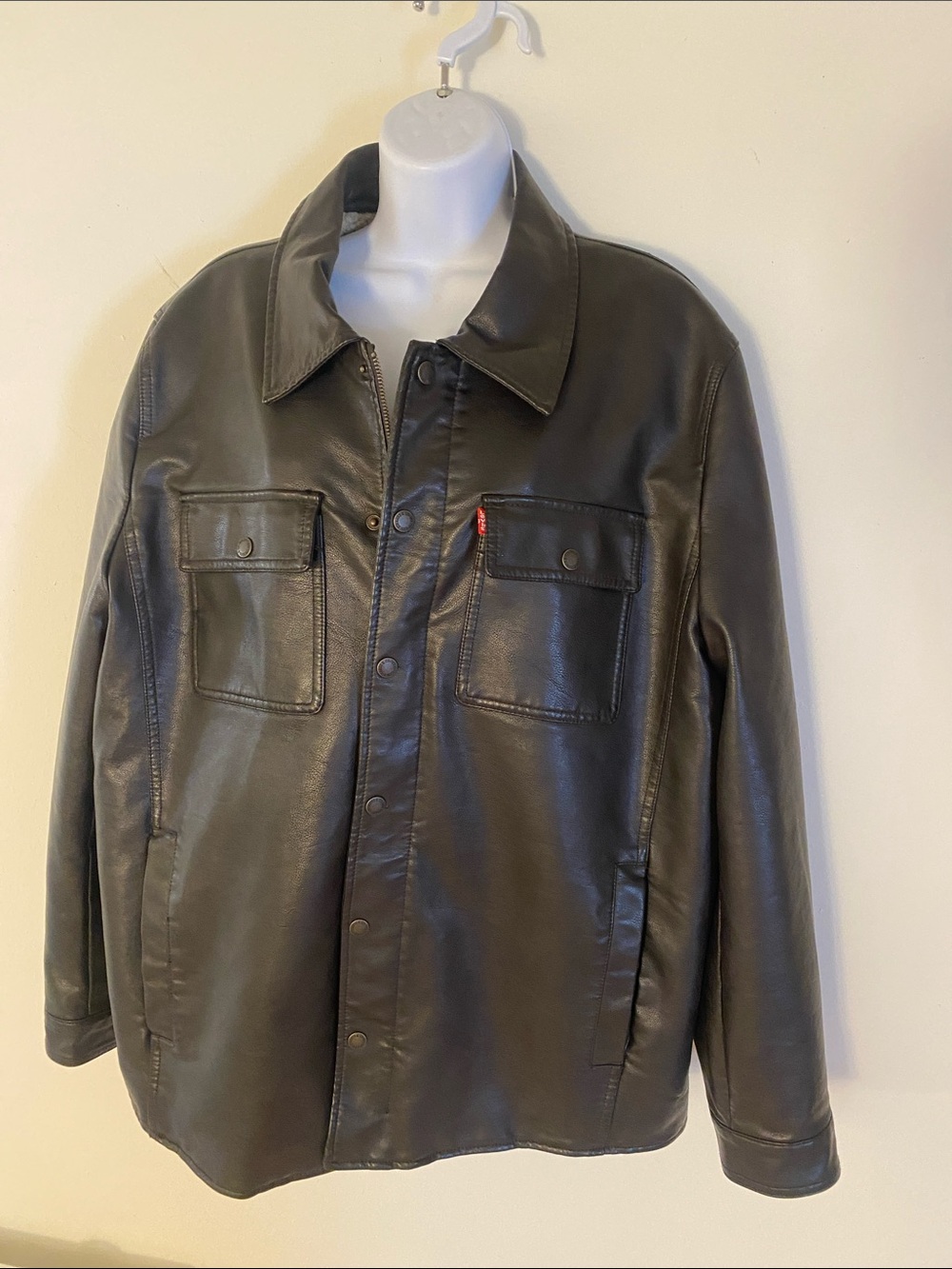 Men’s Leather Zip & Button-Front Jacket - Black